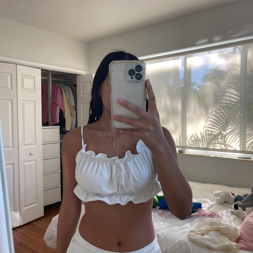 Zara White Ruffled Camisole Top